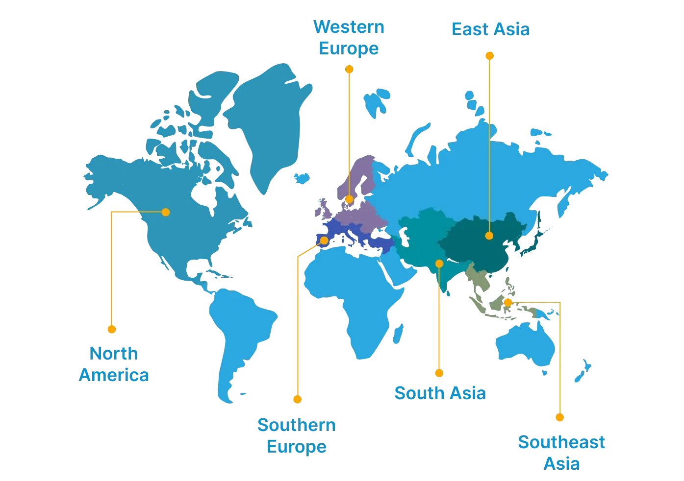 World map showing tenant regions